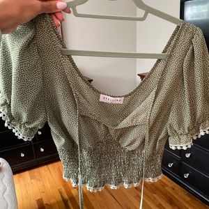 Green polka dot short sleeve blouse